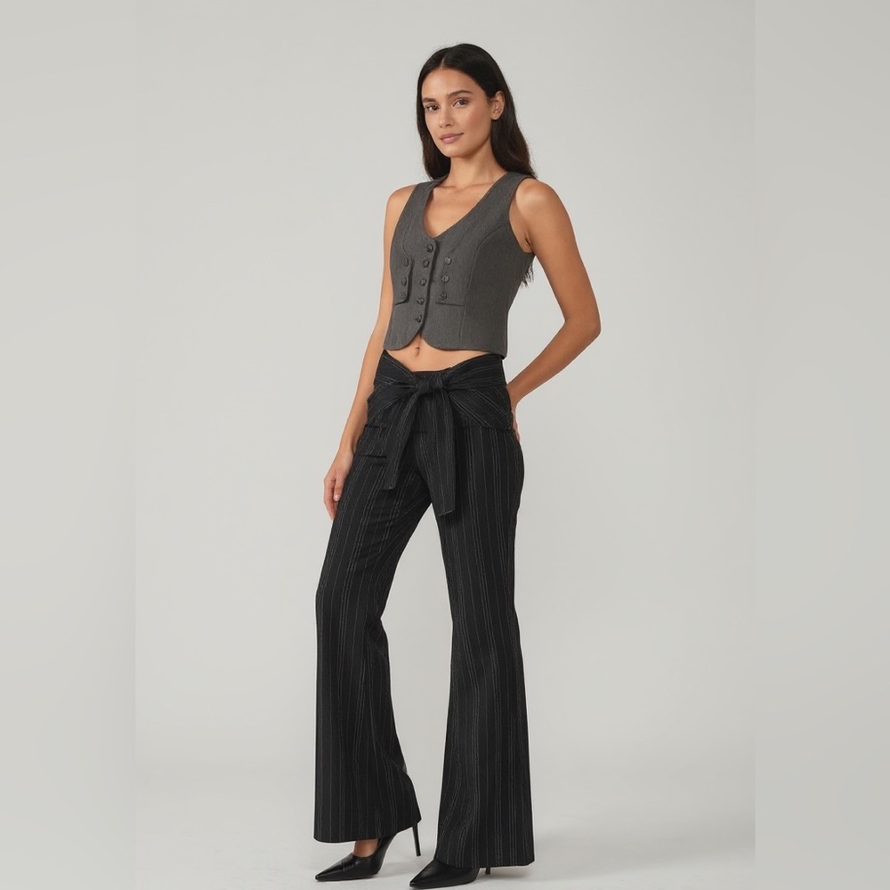 On & On Vintage Y2K pinstripe Wide-Leg Pants ultra low-rise